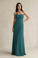 Sweetheart Chiffon Pleated Sheath Bridesmaid Dress in Pine - KissProm Bridesmaid Dresses