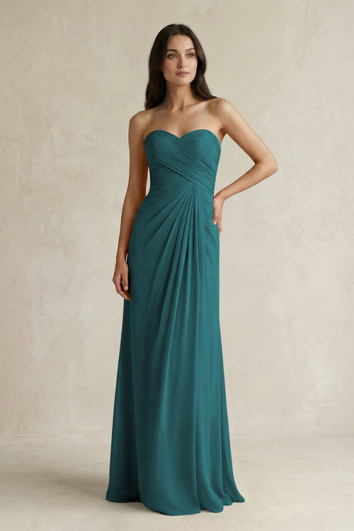 Sweetheart Chiffon Pleated Sheath Bridesmaid Dress in Pine - KissProm Bridesmaid Dresses