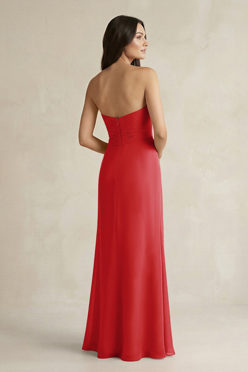Sweetheart Chiffon Pleated Sheath Bridesmaid Dress in Ruby Red - KissProm Bridesmaid Dresses