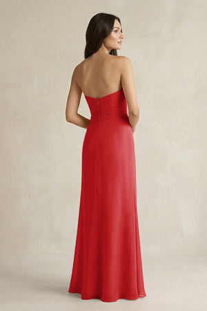 Sweetheart Chiffon Pleated Sheath Bridesmaid Dress in Ruby Red - KissProm Bridesmaid Dresses