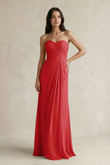 Sweetheart Chiffon Pleated Sheath Bridesmaid Dress in Ruby Red - KissProm Bridesmaid Dresses