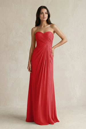 Sweetheart Chiffon Pleated Sheath Bridesmaid Dress in Ruby Red - KissProm Bridesmaid Dresses