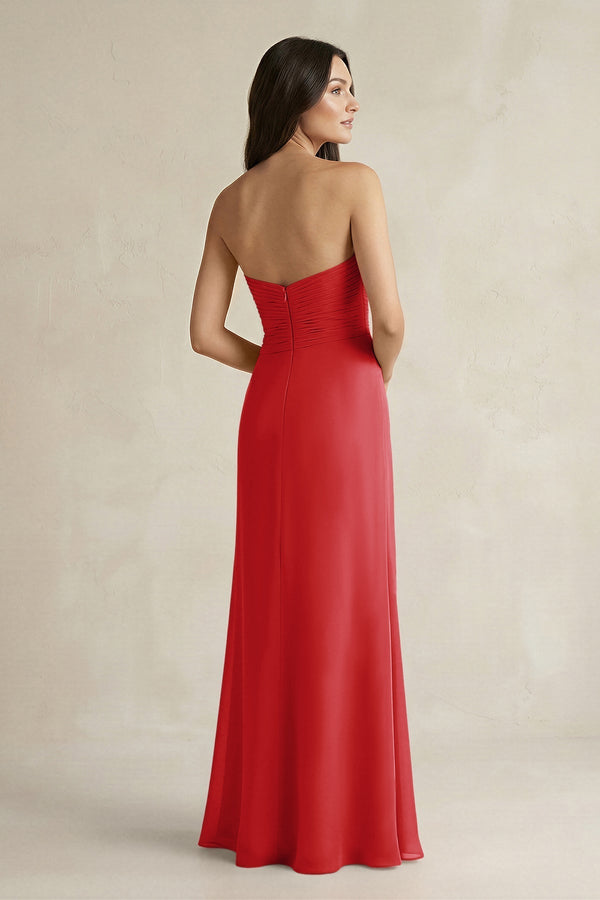 Sweetheart Chiffon Pleated Sheath Bridesmaid Dress in Ruby Red - KissProm Bridesmaid Dresses