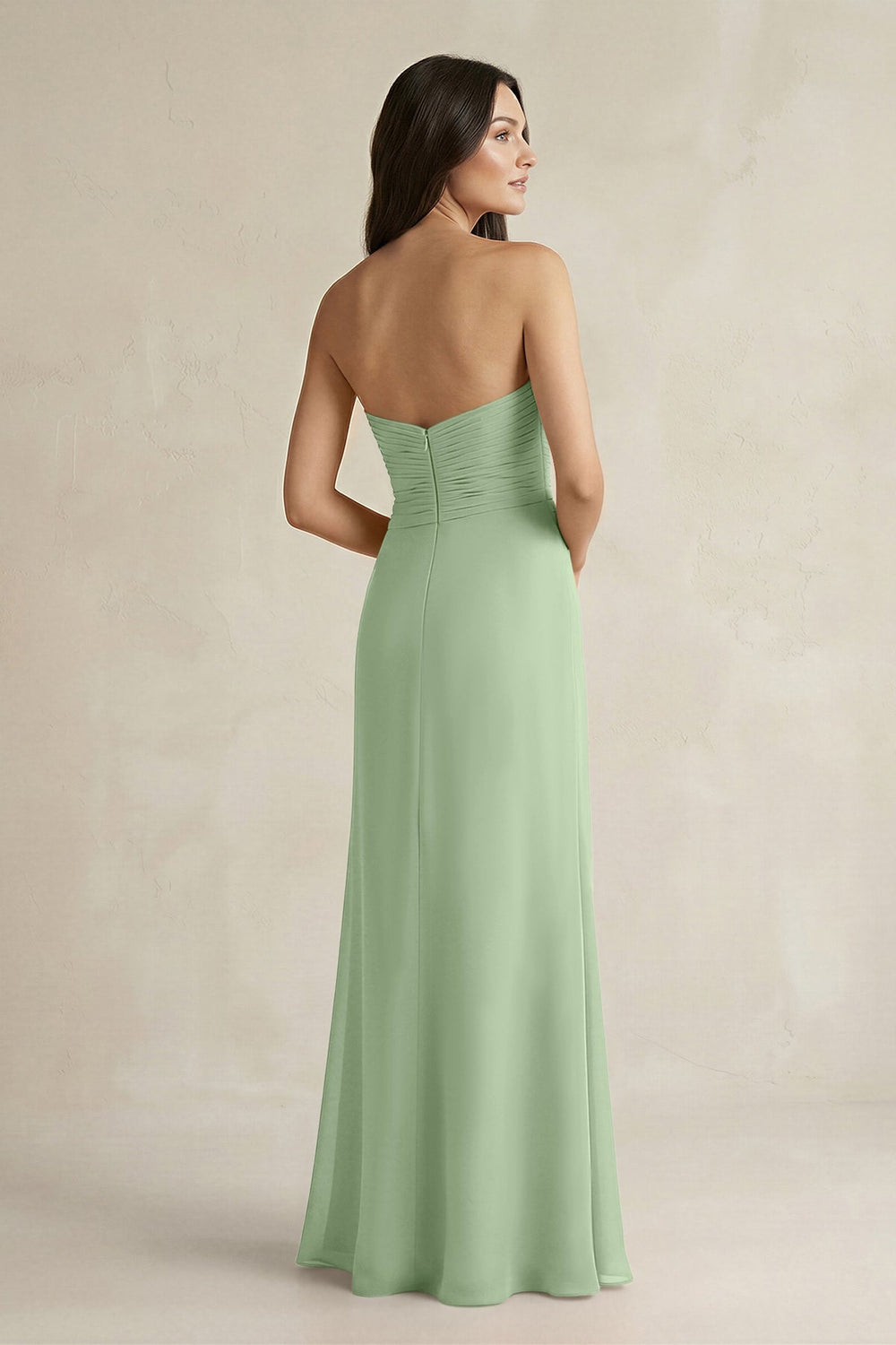 Sweetheart Chiffon Pleated Sheath Bridesmaid Dress in Sage - KissProm Bridesmaid Dresses