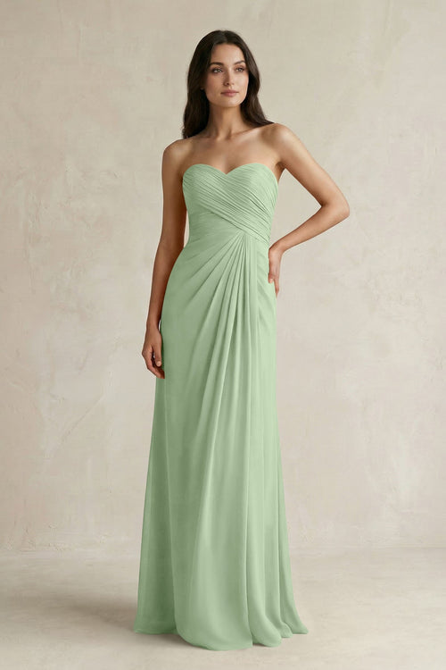 Sweetheart Chiffon Pleated Sheath Bridesmaid Dress in Sage - KissProm Bridesmaid Dresses