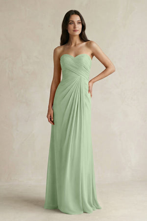 Sweetheart Chiffon Pleated Sheath Bridesmaid Dress in Sage - KissProm Bridesmaid Dresses