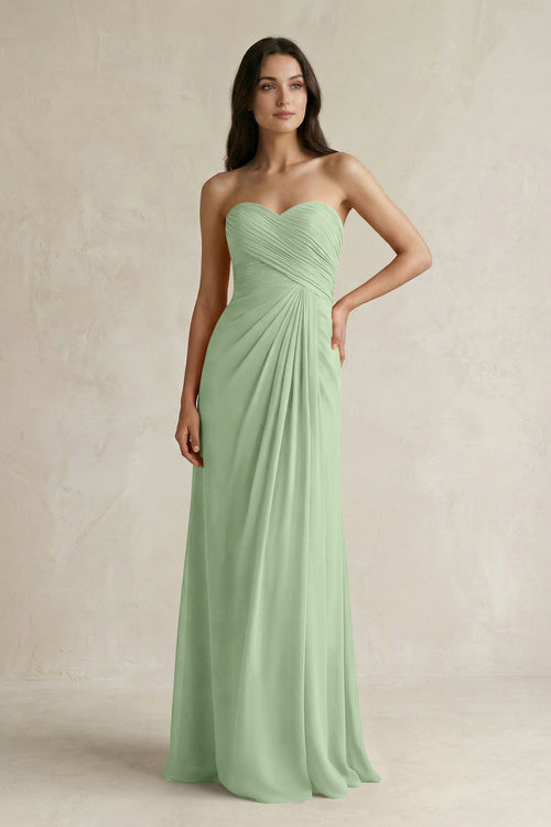 Sweetheart Chiffon Pleated Sheath Bridesmaid Dress in Sage - KissProm Bridesmaid Dresses