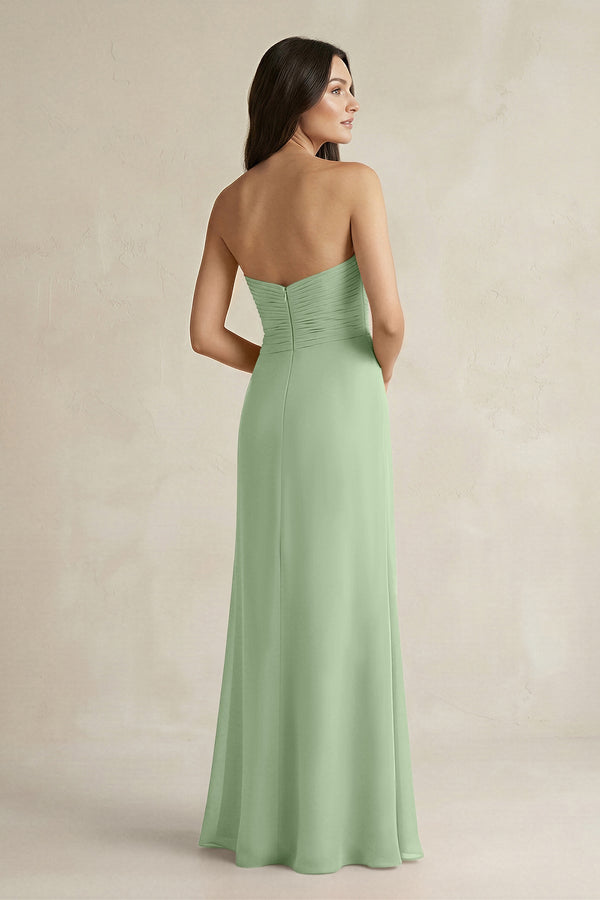 Sweetheart Chiffon Pleated Sheath Bridesmaid Dress in Sage - KissProm Bridesmaid Dresses