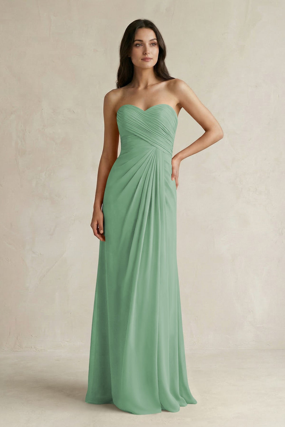 Sweetheart Chiffon Pleated Sheath Bridesmaid Dress in Sea Glass - KissProm Bridesmaid Dresses