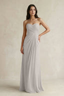 Sweetheart Chiffon Pleated Sheath Bridesmaid Dress in Silver - KissProm Bridesmaid Dresses