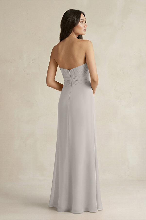 Sweetheart Chiffon Pleated Sheath Bridesmaid Dress in Silver - KissProm Bridesmaid Dresses
