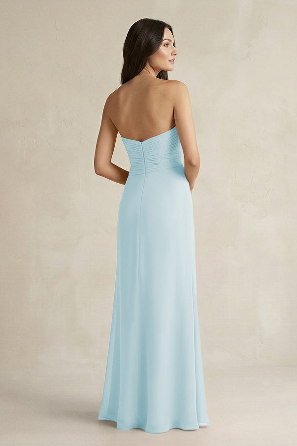 Sweetheart Chiffon Pleated Sheath Bridesmaid Dress in Sky Blue - KissProm Bridesmaid Dresses