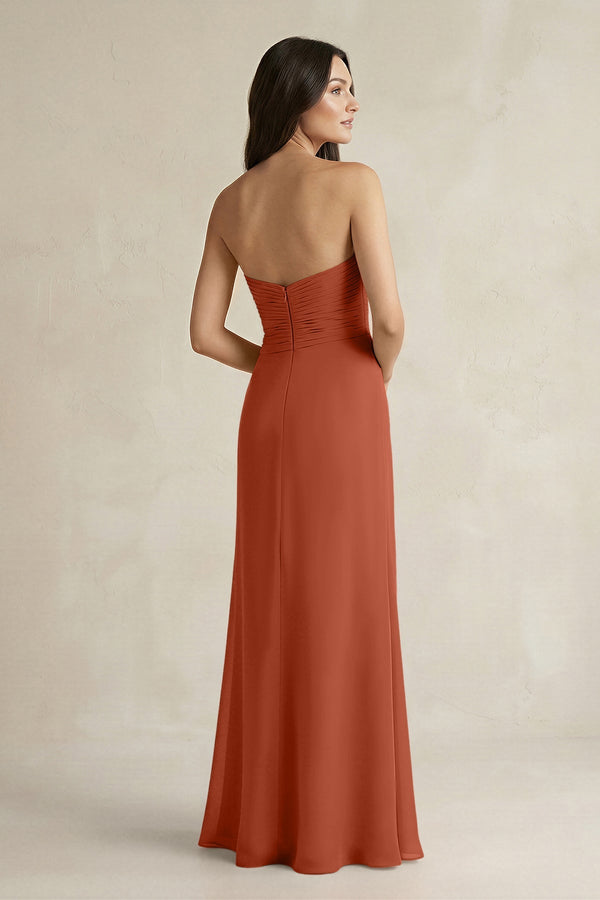 Sweetheart Chiffon Pleated Sheath Bridesmaid Dress in Spice - KissProm Bridesmaid Dresses