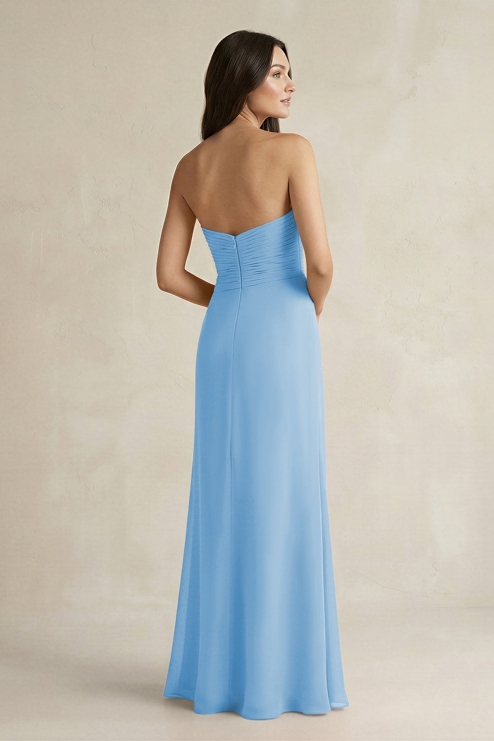Sweetheart Chiffon Pleated Sheath Bridesmaid Dress in Steel Blue - KissProm Bridesmaid Dresses