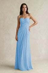 Sweetheart Chiffon Pleated Sheath Bridesmaid Dress in Steel Blue - KissProm Bridesmaid Dresses