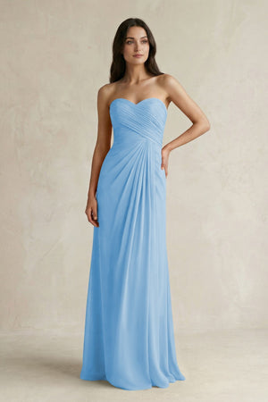 Sweetheart Chiffon Pleated Sheath Bridesmaid Dress in Steel Blue - KissProm Bridesmaid Dresses