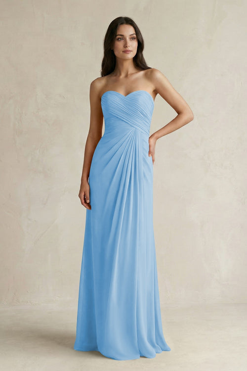 Sweetheart Chiffon Pleated Sheath Bridesmaid Dress in Steel Blue - KissProm Bridesmaid Dresses