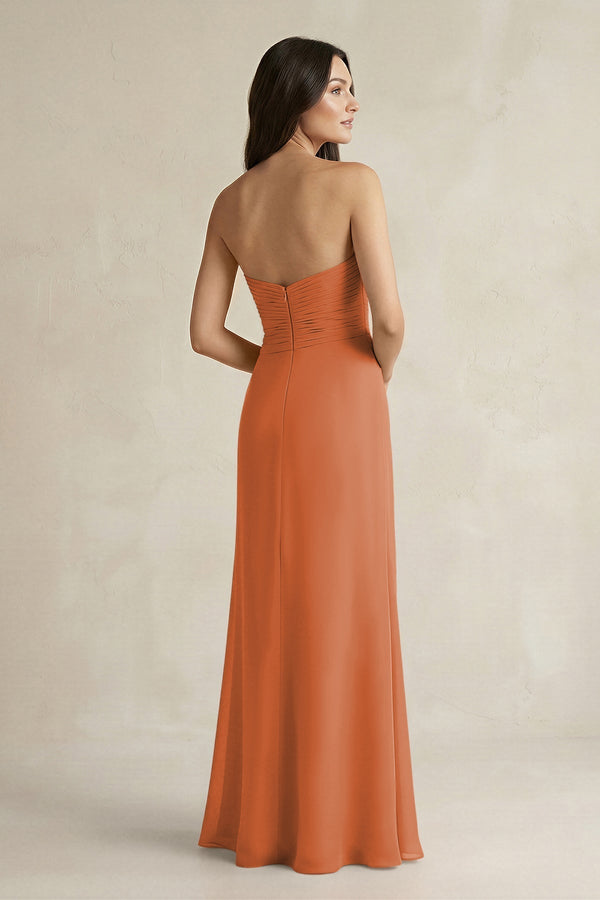 Sweetheart Chiffon Pleated Sheath Bridesmaid Dress in Terracotta - KissProm Bridesmaid Dresses