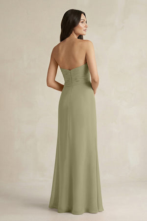 Sweetheart Chiffon Pleated Sheath Bridesmaid Dress in Thyme - KissProm Bridesmaid Dresses