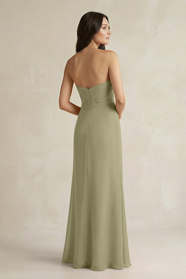 Sweetheart Chiffon Pleated Sheath Bridesmaid Dress in Thyme - KissProm Bridesmaid Dresses