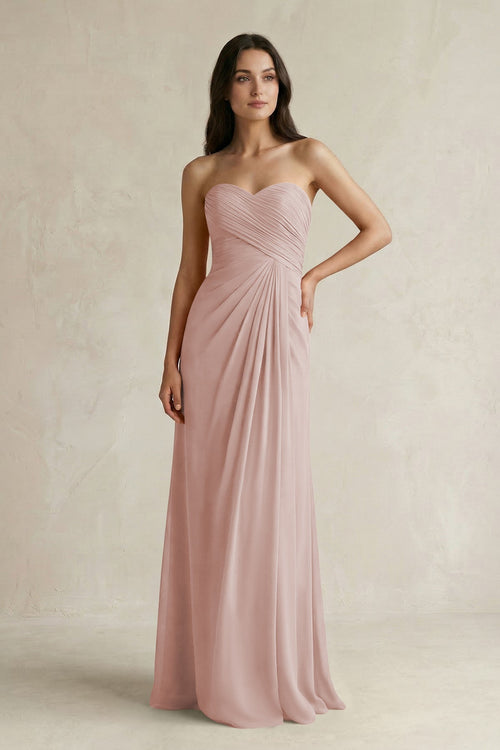 Sweetheart Chiffon Pleated Sheath Bridesmaid Dress in Toffee - KissProm Bridesmaid Dresses