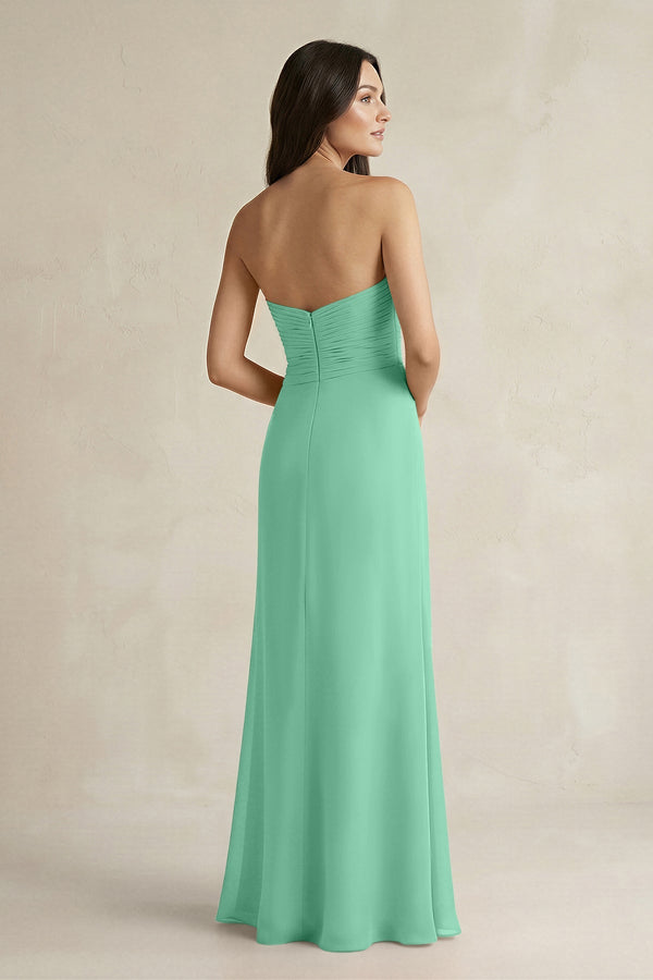Sweetheart Chiffon Pleated Sheath Bridesmaid Dress in Turquoise - KissProm Bridesmaid Dresses