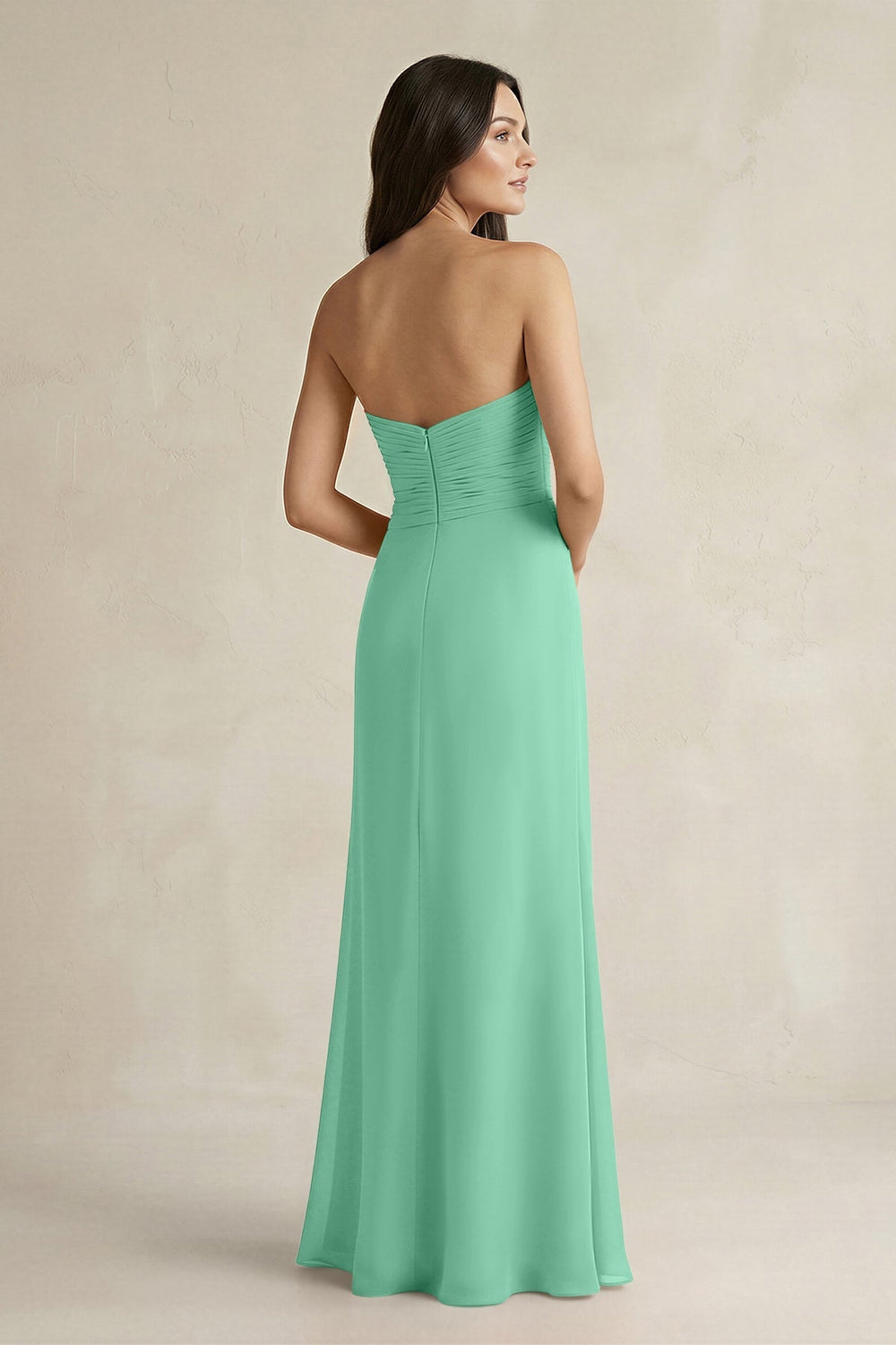 Sweetheart Chiffon Pleated Sheath Bridesmaid Dress in Turquoise - KissProm Bridesmaid Dresses