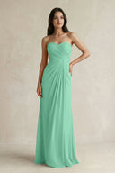 Sweetheart Chiffon Pleated Sheath Bridesmaid Dress in Turquoise - KissProm Bridesmaid Dresses