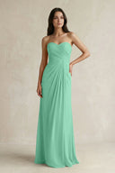Sweetheart Chiffon Pleated Sheath Bridesmaid Dress in Turquoise - KissProm Bridesmaid Dresses