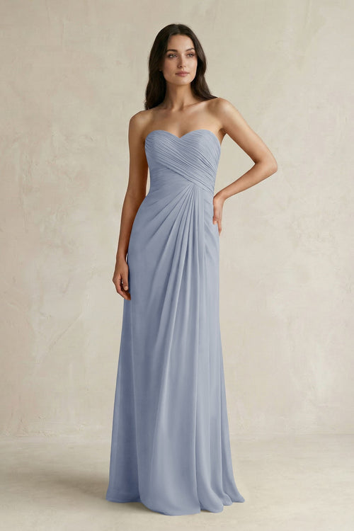 Sweetheart Chiffon Pleated Sheath Bridesmaid Dress in Twilight - KissProm Bridesmaid Dresses