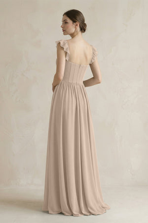 Sweetheart Chiffon Ruffled A - Line Corset Bridesmaid Dress in Almond - KissProm Bridesmaid Dresses