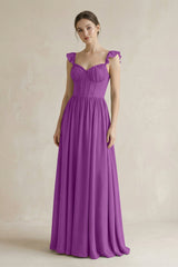Sweetheart Chiffon Ruffled A - Line Corset Bridesmaid Dress in Amethyst - KissProm Bridesmaid Dresses