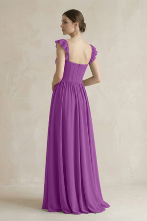 Sweetheart Chiffon Ruffled A - Line Corset Bridesmaid Dress in Amethyst - KissProm Bridesmaid Dresses
