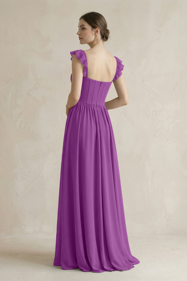 Sweetheart Chiffon Ruffled A - Line Corset Bridesmaid Dress in Amethyst - KissProm Bridesmaid Dresses