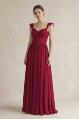 Sweetheart Chiffon Ruffled A - Line Corset Bridesmaid Dress in Berry - KissProm Bridesmaid Dresses