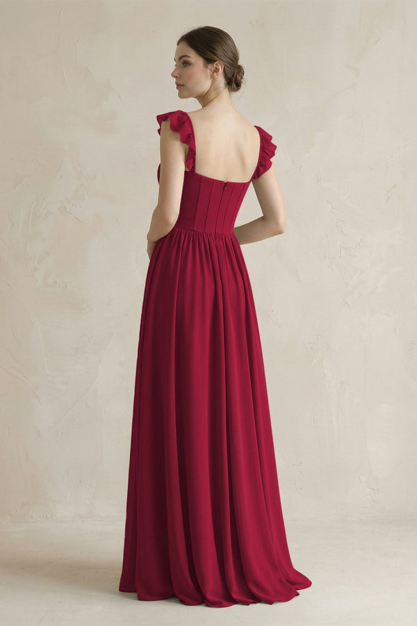 Sweetheart Chiffon Ruffled A - Line Corset Bridesmaid Dress in Berry - KissProm Bridesmaid Dresses