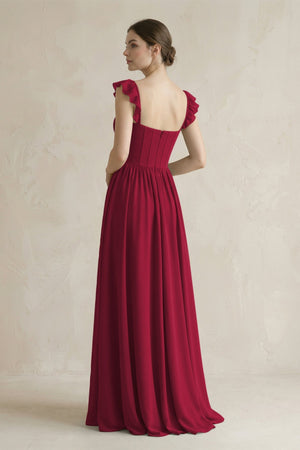 Sweetheart Chiffon Ruffled A - Line Corset Bridesmaid Dress in Berry - KissProm Bridesmaid Dresses