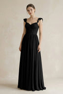 Sweetheart Chiffon Ruffled A - Line Corset Bridesmaid Dress in Black - KissProm Bridesmaid Dresses