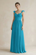 Sweetheart Chiffon Ruffled A - Line Corset Bridesmaid Dress in Blue Jay - KissProm Bridesmaid Dresses