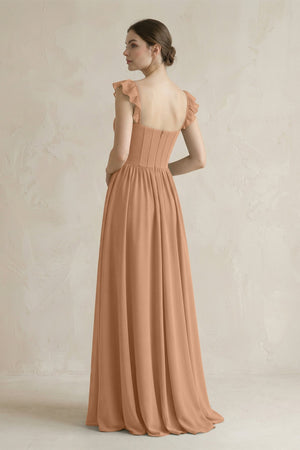 Sweetheart Chiffon Ruffled A - Line Corset Bridesmaid Dress in Bronzer - KissProm Bridesmaid Dresses