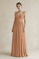 Sweetheart Chiffon Ruffled A - Line Corset Bridesmaid Dress in Bronzer - KissProm Bridesmaid Dresses