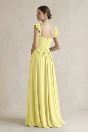 Sweetheart Chiffon Ruffled A - Line Corset Bridesmaid Dress in Buttercup - KissProm Bridesmaid Dresses