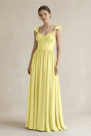 Sweetheart Chiffon Ruffled A - Line Corset Bridesmaid Dress in Buttercup - KissProm Bridesmaid Dresses
