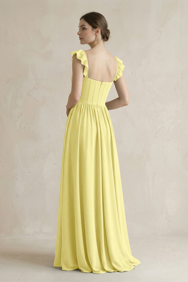 Sweetheart Chiffon Ruffled A - Line Corset Bridesmaid Dress in Buttercup - KissProm Bridesmaid Dresses