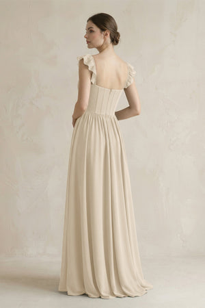 Sweetheart Chiffon Ruffled A - Line Corset Bridesmaid Dress in Champagne - KissProm Bridesmaid Dresses