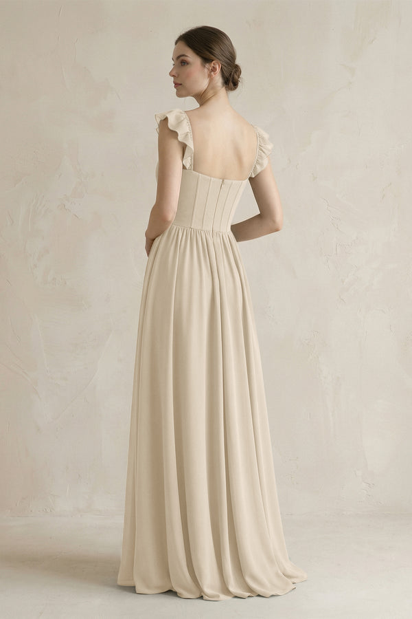 Sweetheart Chiffon Ruffled A - Line Corset Bridesmaid Dress in Champagne - KissProm Bridesmaid Dresses