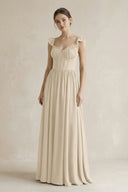 Sweetheart Chiffon Ruffled A - Line Corset Bridesmaid Dress in Champagne - KissProm Bridesmaid Dresses