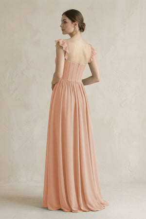 Sweetheart Chiffon Ruffled A - Line Corset Bridesmaid Dress in Champagne Rose - KissProm Bridesmaid Dresses