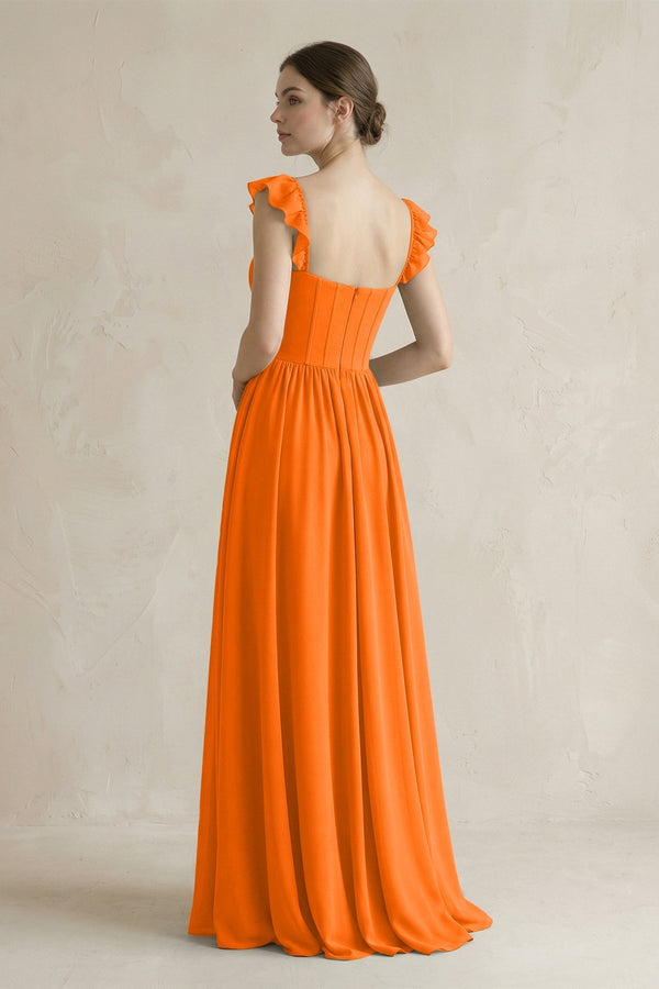 Sweetheart Chiffon Ruffled A - Line Corset Bridesmaid Dress in Cinnamon - KissProm Bridesmaid Dresses