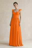 Sweetheart Chiffon Ruffled A - Line Corset Bridesmaid Dress in Cinnamon - KissProm Bridesmaid Dresses